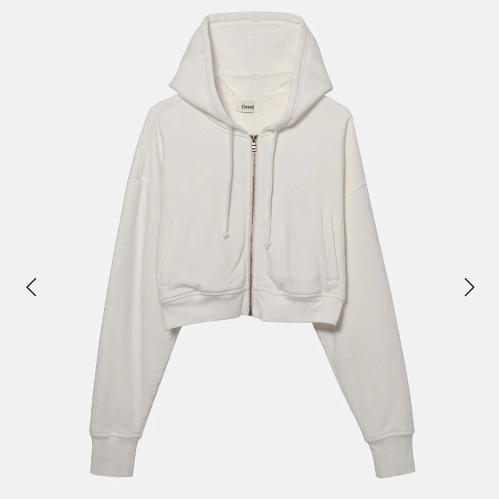 Elwood Babydoll Crop Zip Hoodie; Vintage White; size S